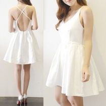 Sexy Backless Solid Color Sling Dress