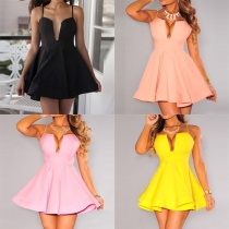 Sexy Backless Deep V-neck High Waist Sling Dress