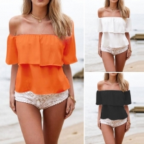 Sexy Off-shoulder Slash Neck Solid Color Chiffon Tops