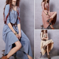 Fashion Solid Color Long Sleeve Round Neck Maxi Dress