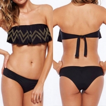 Sexy Printed Flouncing Bandeau Bikini Set