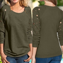 Retro Style Long Sleeve Round Neck Rivets T-shirt