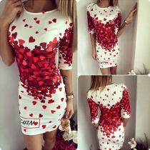 Fashion Heart Printed Half Sleeve Round Neck Dress