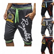 Fashion Printed Elastic Waist Men's Casual Cropped Pants