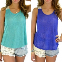Sexy Backless Lace Spliced Sleeveless T-shirt
