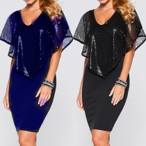 Sexy Deep V-neck Slim Fit Cape-style Dress