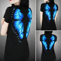 Cute 3D Butterfly Printed Short Sleeve Round Neck T-shirt