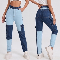 Sexy Low-waist Denim Spliced Pants