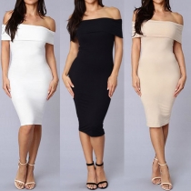 Sexy Off-shoulder Slash Neck Solid Color Sheath Dress