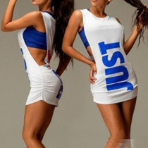 Sexy Letters Printed Side Hollow Out Sleeveless Dress