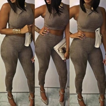 Sexy Sleeveless Crop Tops + High Waist Pants Two-piece Set