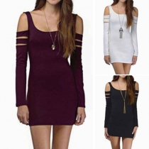 Sexy Off-shoulder Long Sleeve Solid Color Sheath Dress