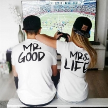 Fashion Letters Printed Short Sleeve Round Neck Couple T-shirt