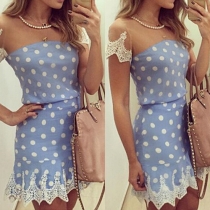 Sexy Gauze Lace Spliced Dots Printed Dress