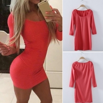 Fashion Solid Color 3/4 Sleeve Round Neck Sheath Dress