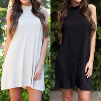 Fashion Solid Color Sleeveless Mock Neck Dress