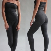 Sexy Strapless High Waist Slim Fit Solid Color Jumpsuits