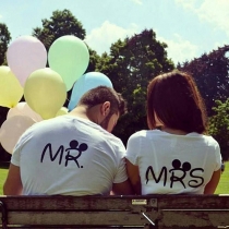 Fashion Letters Printed Short Sleeve Round Neck Couple T-shirts