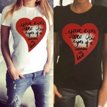 Casual Style Peach Heart Letters Printed Short Sleeve Round Neck T-shirt