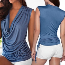 Fashion Solid Color Cowl Neck Sleeveless T-shirt