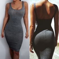 Sexy Backless Sleeveless Solid Color Sheath Dress