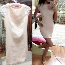 Fashion Lace Spliced Sleeveless Round Neck Slim Fit Dress