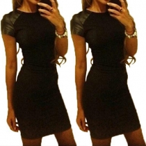 Fashion Solid Color Short Sleeve Round Neck Slim Fit Dress
