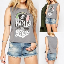Fashion Sleeveless Round Neck Printed All-match T-shirt