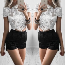Fashion Short Sleeve Lace Crop Tops 