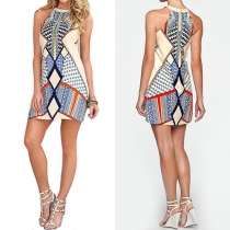 Fashion Sleeveless Round Neck Printed Dress