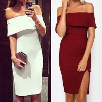 Sexy Slash neck Slit Hem Slim Fit Party Dress