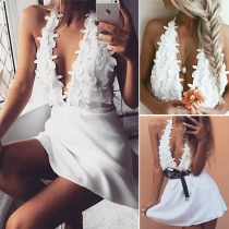 Sexy Backless Deep V-neck Lace Spliced Party Dress
