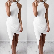 Sexy Off-shoulder Irregular Hem Slim Fit Halter Dress