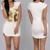 Fashion Bronzing Numbers Printed Short Sleeve Round Neck T-shirt Dress