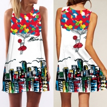 Fashion Sleeveless Round Neck Loose Printed Dress