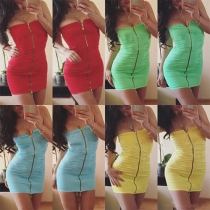 Sexy Strapless Solid Color Slim Fit Mini Dress