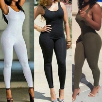 Fashion Solid Color Sleeveless Round Neck Slim Fit Jumpsuits
