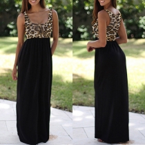 Fashion Sleeveless Round Neck Printed Spliced High Waist Maxi Dress