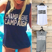 Fashion Letters Printed Sleeveless Round Neck T-shirt