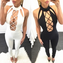 Sexy Backless High Waist Solid Color Hollow Out Jumpsuits