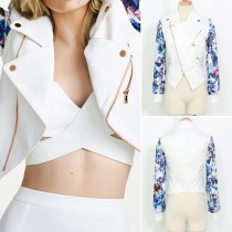 Fashion Printed Spliced Long Sleeve Slim Fit Jacket