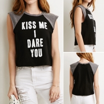Fashion Letters Printed Short Sleeve Round Neck Contrast Color T-shirt