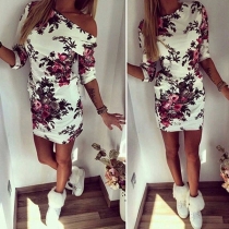 Fashion Half Sleeve Round Neck Slim Fit Printed Dress