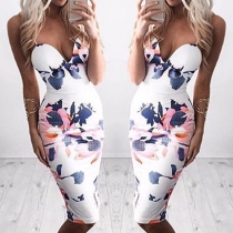 Sexy V-neck Slim Fit Printed Sling Evening Dress
