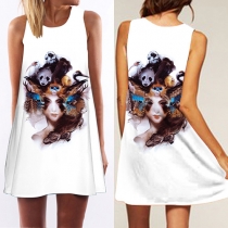Fashion Sleeveless Round Neck Loose Printed Dress