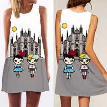 Fashion Sleeveless Round Neck Loose Printed Dress