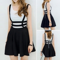 Fashion Solid Color High Waist Hollow Out Suspender Skirt