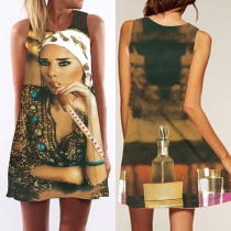 Fashion Printed Sleeveless Round Neck Loose Dress