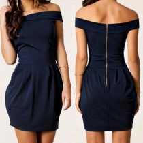 Sexy Slash Neck Solid Color Slim Fit Dress
