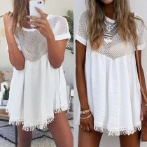 Fashion Short Sleeve Round Neck Tassel Hem Dress